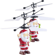 Simulus Santas Helicopter Set of 2 Self-Flying Helicopter Santa with Colourful LED Lighting (Heli Santa, Self-Flying Heli Santa)
