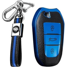 KUNIO Car Key Case Fits Peugeot 308 408 508 208 2008 3008 4008 5008 for Citroen Grand C4 Picasso C4L C6 C3-XR Accessories TPU Key Fob Remote Control Cover 3 Buttons Blue