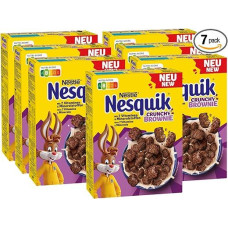 Nestlé NESQUIK Crunchy Brownie, traškūs pusryčių dribsniai su šokolado gabalėliais ir naujoviška forma, kad būtų dar traškesni, 7 vnt. (7 x 300 g)
