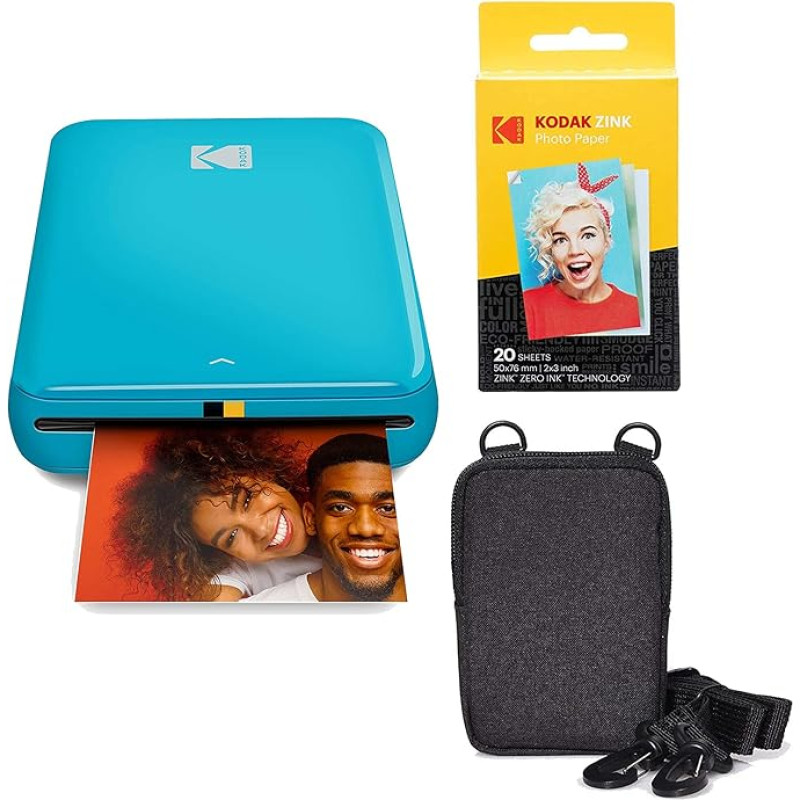 KODAK Step Printer Wireless Mobile Photo Printer with Zinc Technology (Blue) Travel Kit
