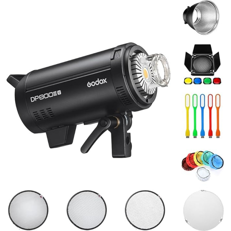 GODOX DP800IIIV Professional Studio Flash Photography Flash Kit Video Light 800Ws 5800±200K 2.4G Wireless X System Built-in High Speed Fan Suitable for Portrait