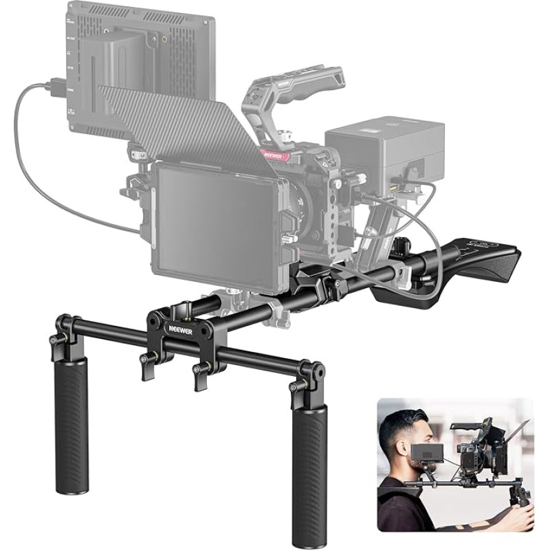 NEEWER Shoulder Mount Video Rig with Arca Quick Release DSLR Camera and Camcorder Mount, Two Handles, 15 mm Rods (40 cm), Shoulder Rest Camera, Compatible with SmallRig Follow Focus, SR007