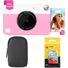 KODAK Printomatic Sofortbildkamera (Rosa) Basis-Paket + Zinkpapier (20 Blätter) Etui + Bequemer Halsriemen