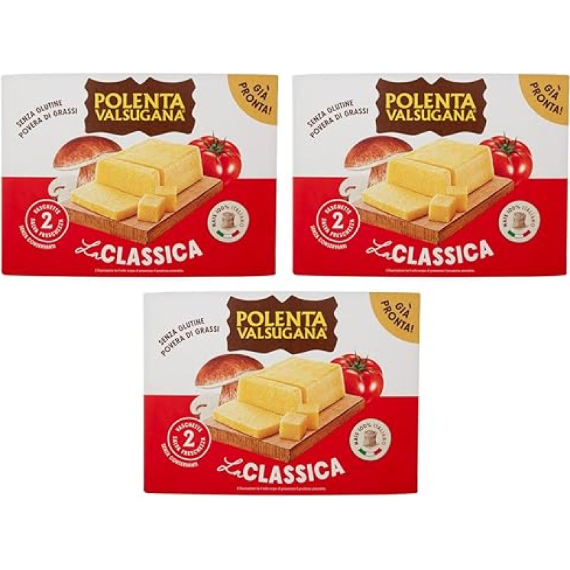 3 x Polenta Valsugana La Classica Ready Meal with 100% Italian Corn, 1200 g Pack