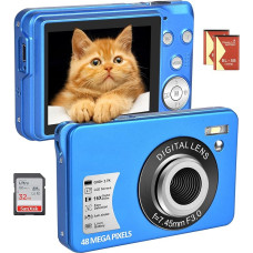 Skaitmeninis fotoaparatas 48 MP 2,7K fotoaparatas Skaitmeninis fotoaparatas Kompaktiškas fotoaparatas 16X skaitmeninis priartinimas Mini fotoaparatas 2,7 colių LCD ekranas Fotoaparatas (mėlynas)