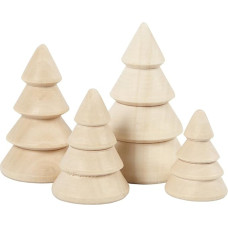 Wooden Christmas Trees, H: 3.3 + 4.3 + 5.3 + 6.3 cm / 1.2 + 1.6 + 2.0 + 2.4 inches), D: 2.3 + 3 + 3.2 + 4 cm / 0.9 + 1.1 + 1.2 + 1.5 inches, Empress Wood Pack of 4