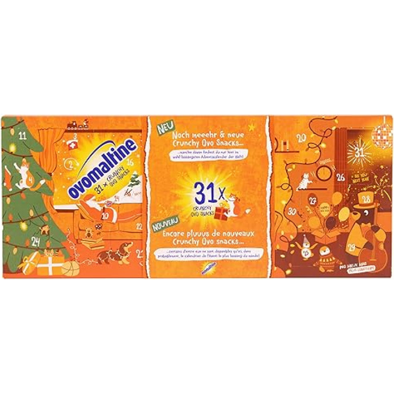 Ovomaltine Advent Calendar 2024 with 31 x Crunchy Minis - Christmas Calendar for Children, Women and Men with Real Swiss Milk Chocolate, Sustainable