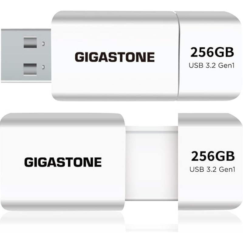 Gigastone Z60 256GB 2-Pack USB 3.2 Gen1 Flash Drive, R/W 120/80MB/s Ultra High Speed Pen Drive, Capless Retractable Design Thumb Drive, USB 2.0 / USB 3.0 Interface Compatible
