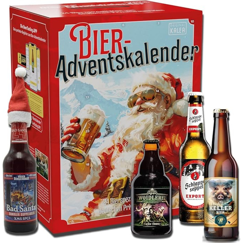 Kalea Beer Advent Calendar Edition Hoppy Santa, 24 x 0.33 L Beer Specialities from Private Breweries from Germany, Beer Gift for Pre-Christmas Time for All Beer Lovers