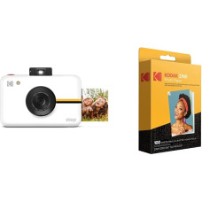 KODAK Step Camera, skaitmeninis momentinis fotoaparatas su 10 MP vaizdo jutikliu, klasikiniu vaizdo ieškikliu, asmenukės režimu, automobilio laikmačiu, integruota blykste ir 6 nuotraukų režimais, baltas ir 2 colių x3 Premium cinko fotopopierius (100