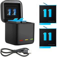 Triple Charger and Battery Storage Box with 3 Channels Charger with 2 Rechargeable Batteries for Hero 12 Hero 11/10/9 Black (1 Charger + 2 Batteries)