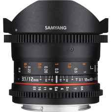 Samyang T3.1 VDSLR ED AS NCS Žuvies akies objektyvo prijungimas Canon 12 mm