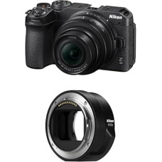 Nikon Z 30 rinkinys DX 16-50mm 1:3.5-6.3 VR + DX 50-250mm 1:4.5-6.3 VR (20,9 MP, 11 kadrų per sekundę, hibridinis AF su pagalbine fokusavimo funkcija) + FTZ II (adapteris, skirtas F-objektyvams su Z-objektyvais)