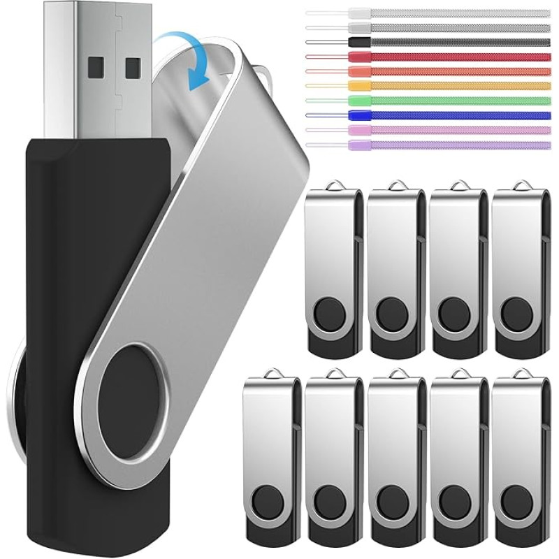 FEBNISCTE 10 16GB Flash Drive - Bulk Pack - Black USB 2.0 Swivel Design