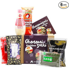Okonomiyaki Japanese Pancake Cooking Set (6 Servings, Set of 6, Includes Instructions) Gift Idea | Includes: Okonomiyaki Ko, Bonito, Ginger, Aonori, Okonomi Sauce and Mayonnaise