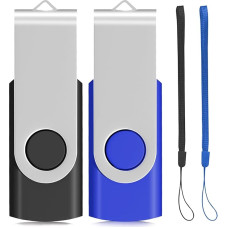 2Pack 32GB USB 2.0 Thumb Flash Drives Swivel Design Pen Memory Stick Fold Storage (Black/Blue With Lanyard)