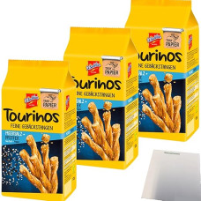 De Beukelaer Tourinos Sea Salt and Pepper Fine Pastry Sticks Pack of 3 (3 x 125 g Pack) + usy Block