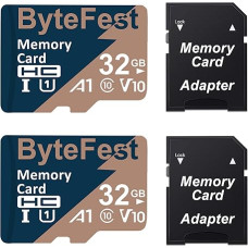 ByteFest 2 Pack 32GB MicroSD Card with Adapter, Fast MicroSDHC UHS-I Memory Card U1 C10 A1 Full HD Video for Mobile Phone MP3 Player Dash Cam Camera