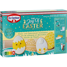 Dr. Oetker Velykų kepimo ir dekoravimo džiaugsmo rinkinys Velykiniai sausainiai: Rinkinys su velykinių kiaušinių pjaustytuvu, kepimo mišiniu, dekoruojamuoju fondanu ir cukriniais užrašais velykiniams sausainiams, 488 g