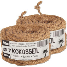 deli4you Kokosų virvės medžių raiščiai 7 mm 2 x 50 m Dviguba pakuotė Kokosų pluošto virvė Kokosų mezginys medžiams Medžių juosta Neapdorota - sodo virvė, atspari oro sąlygoms, atspari plyšimui, pagaminta iš atsinaujinančių žaliavų