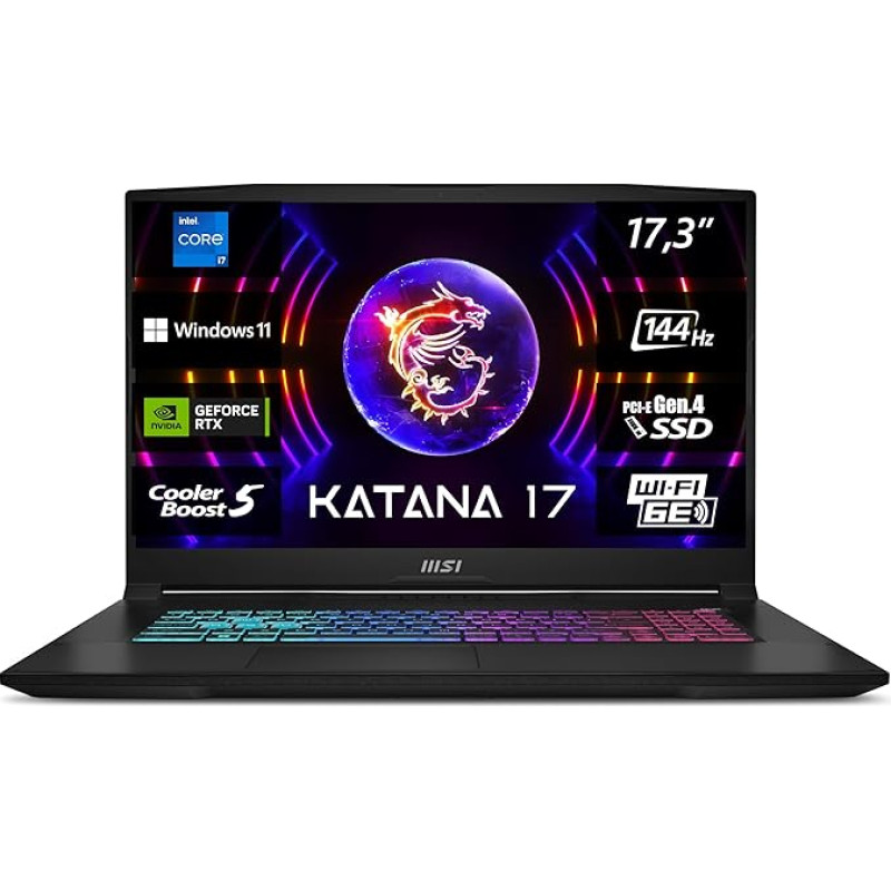 MSI Katana 17 Gaming Notebook, 17.3 Inches, FHD, Intel Core i7-13620H, 2 x 8GB RAM, 1 TB SSD, RTX 4060 8 GB, Windows 11 Home, Gaming Keyboard, Black, B13VFK-269