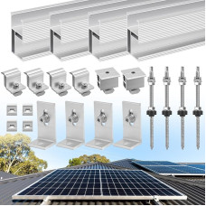 Therlan Solar Panel Mount Set for 2 Modules, Suitable for Coloured Steel Tile Roofs, Sheet Roof, 200 mm Aluminium Solar Bracket, Applicable Solar Panels Thick 30-45 mm, Adjustable Solar Panel Mount