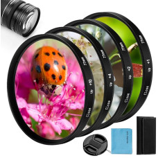 49 mm stambaus plano stambaus plano objektyvo filtrų rinkinys, Fotover 4 dalių (+ 1, + 2, + 4, + 10) makroobjektyvo priedai stambaus plano objektyvo filtrų rinkinys su filtrų krepšeliu, skirtas Canon Nikon Sony Pentax Olympus Fuji DSLR fotoaparatui