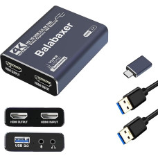 Balabaxer 4K Audio Video Capture Card, USB 3.0 without HDMI Cable, Full HD 1080p Capture Device for Video Editing, Game Recording, Online Teaching