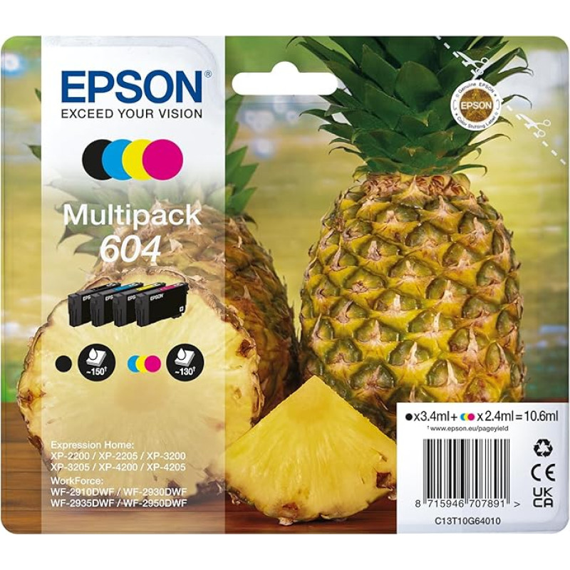 Epson Original 604 Pineapple Ink Multipack 4-Colour Standard, XP-2200 XP-2205 XP-3200 XP-4205 WF2910DWF WF2930DWF WF2950DWF, ReadyPrint Flex Ink Tariffs