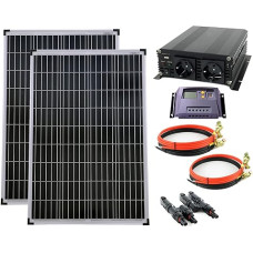 Set of 2 x 100 W Poly Solar Module 20 A Charge Controller Yellow Voltage Converter 1000 W Modified Cable Plug Complete Set Solar Module Photovoltaic Island System