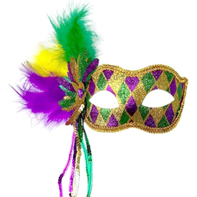 YJHWLF Masquerade Mask with Feather, Women's Venetian Mask, Halloween Party, Mardi Gras Mask, Carnival Eye Mask for Fancy Dress, Lace Mask, Costume Party, Interesting Role Play Accessories
