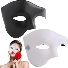 MPQDFG 2 vnt. Helovino Fantomo operos pusės veido kaukė, vienos akies kaukė, akių kaukė, makiažo vakarėlių aksesuarai, Fantomo šokių naktinio klubo kaukė poroms (juoda, balta)