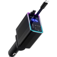 massway Cigarečių žiebtuvėlio USB C 120 W automobilinis įkroviklis, 4 in 1 ištraukiamas automobilinis įkroviklis Mobiliojo telefono greitasis įkroviklis, suderinamas su iPhone 16/15/14/13/Samsung S24/S23/Pixel9/8 (juodas)