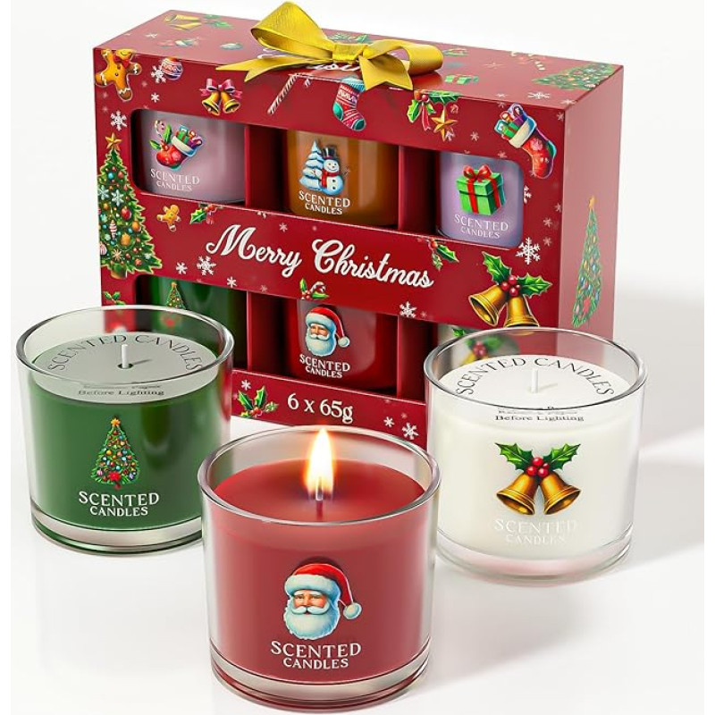 CHILLFLAME Kalėdinė žvakė, kalėdinės dovanos moterims, 6 kvapiosios žvakės, dovanų rinkinys, žvakių dovanos moterims / vyrams (6 spalvos, 400 g)