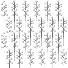 Donfulily 24 Stück Weihnachts-Glitzer-Beeren, künstliche Stechpalmenbeeren, Spray für Weihnachtsbaumdekoration, DIY, Weihnachtskranz, Basteln, Urlaub, Heimdekoration (weiß)