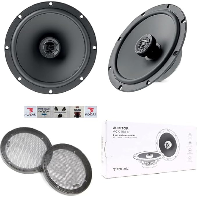 Focal Auditor ACX165S ACX 165 S Coaxial Speakers 2 Way 16.5 cm 6.5 Inch Diameter with 55 Watt RMS and 110 Watt Max 4 Ohm 91 dB per Pair + Grid and 5 Free Stickers