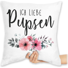 Marškinėlių pagalvėlė 40 x 40 cm Dekoratyvinė pagalvėlė - Pareiškimas su užrašais - Ich Liebe pupsen - Fart Farts Posakiai Juokingi šuniukai Dovana - 40 x 40 cm - Balta - Posakis Pupse Juokingos gėlės Fart Stinkt