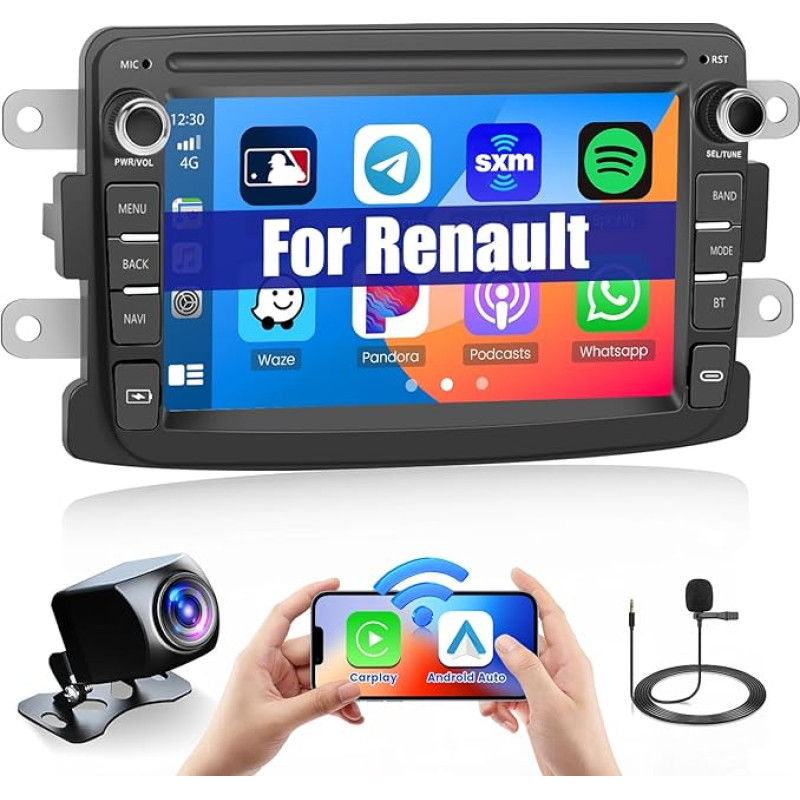 Hikity Android 13 Car Radio Wireless Carplay with Navigation System for Renault Dacia Sandero Duster Logan Dokker Captur 7 Inch Car Radio Audio with GPS Bluetooth Android Car FM RDS HiFi WiFi SWC