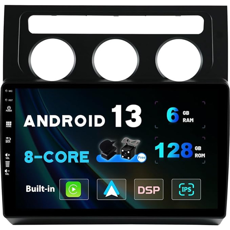 SXAUTO - 6G + 128G - Android 12 IPS Car Radio for VW Touran (2003-2010) - Built-in Carplay/Android Car/DSP - LED Camera + MIC - DAB Steering Wheel Control Fast Boot 360-CAM WiFi - 2 DIN 10.1 Inch