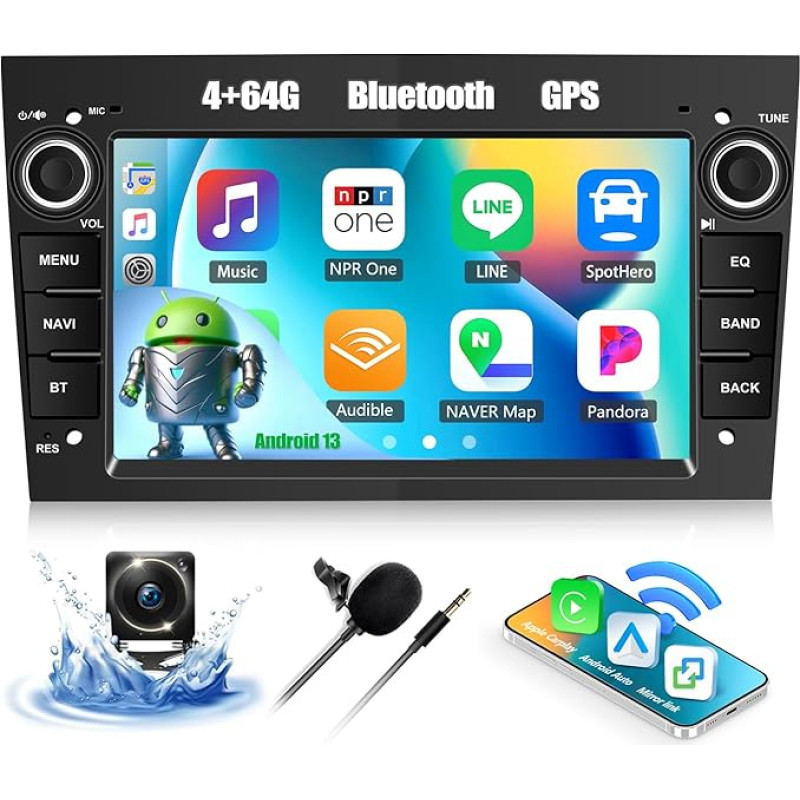 CAMECHO 4+64G 7 Inch Navigation Car Radio for Opel Astra Antara Vectra Corsa Zafira Meriva, Android 13 Wireless Carplay Bluetooth HD Radio with Android Car WiFi GPS FM RDS Mirror Link + Reversing