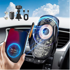Mobiliojo telefono laikiklis automobilyje su įkrovimo funkcija, BelonLink 66 W greitasis belaidis įkroviklis su automatine indukcija, automatinis tvirtinimas su žibintais, mobiliojo telefono laikiklis, automobilio ventiliacija iPhone, Huawei,