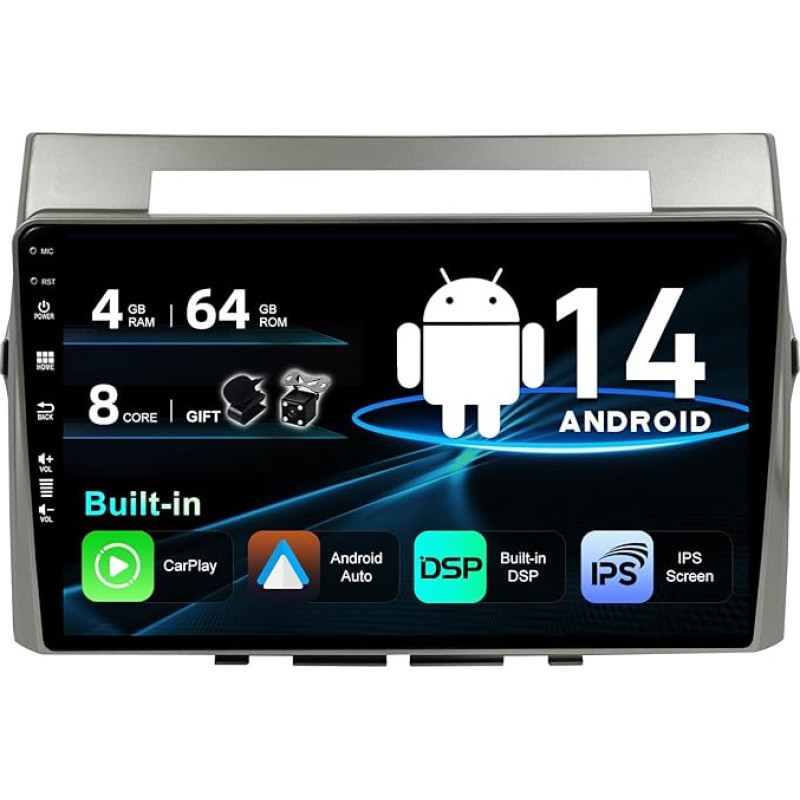 SXAUTO Android 14 Autoradio für Toyota Corolla Verso AR10 (2004-2009) - Wireless CarPlay Android Auto - 4G+64G - Kamera + MIC - DAB Lenkradsteuerung WiFi 360-Cam DSP - 2 Din IPS 9 Zoll - Octa-Core