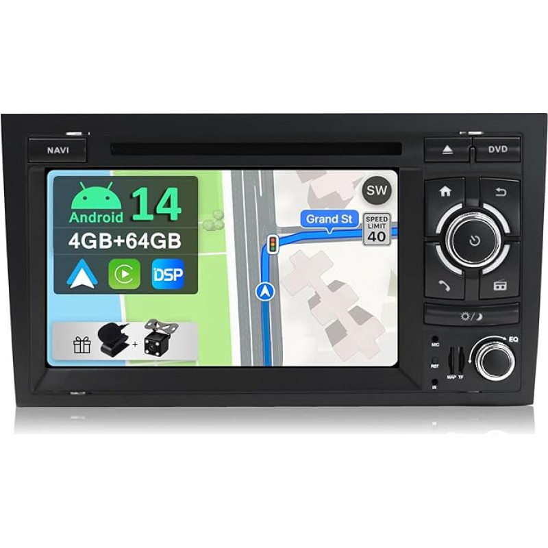 YUNTX [4GB + 64GB] Android 14 Car Radio for Audi A4 (B6/B7) | Seat Exeo [Integrated CarPlay/Android Car/DSP/GPS] IPS Touch Screen CAM+MIC-DAB/Mirror Link/Bluetooth 5.0/AHD/360 Camera/WiFi/USB/4G