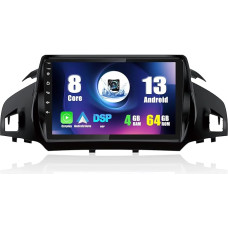 8Core 4G + 64G CAEMCHO Android 13 Car Radio for Ford Kuga/Escape 2013-2019 with Navi Carplay Android Car, Car Radio with 9 Inch Screen, Bluetooth WiFi/FM RDS 32EQ DSP + Reversing Camera