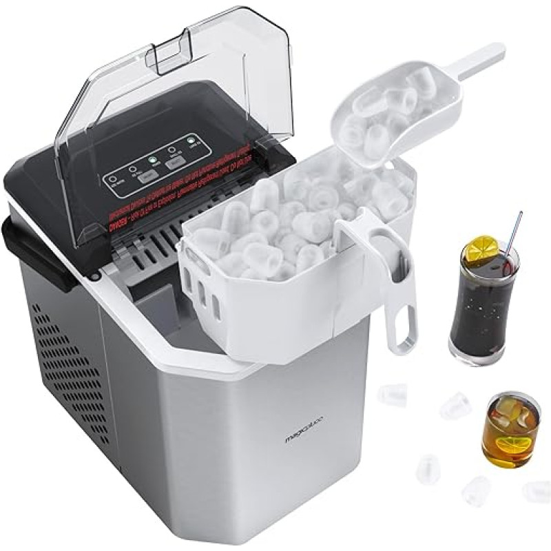 magicplux Ice Cube Machine, Self-Cleaning Ice Cube Maker, 9 Cubes Ready in 6 Minutes, 12 kg/24 h, 2 Ice Cube Sizes Ice Cube Maker for Home, Office, Holiday and Party, Black