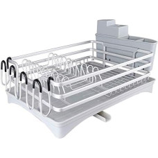 Pavewood Dish Dryer, Compact, Rustproof Dish Rack and Drainer Set, Dish Drain with Adjustable Rotating Spout