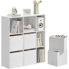 SONGMICS HOME Super greitas surinkimas be įrankių Knygų spinta lentyna Stovinti lentyna Kubelių lentyna 9 skyriai 6 medžiaginiai stalčiai 27 x 83 x 91,8 cm Technologija be įrankių Sniego baltumo LBC199W01