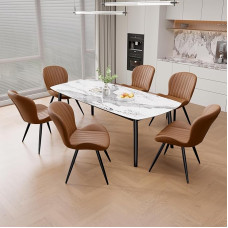 Hawthyhome Dining Room Chairs, Set of 6, Kitchen Chairs, Dining Room, Living Room, Ergonomic Chair, Armrest Chair, Upholstered Chair, Waterproof Material, Metal Legs, Brown