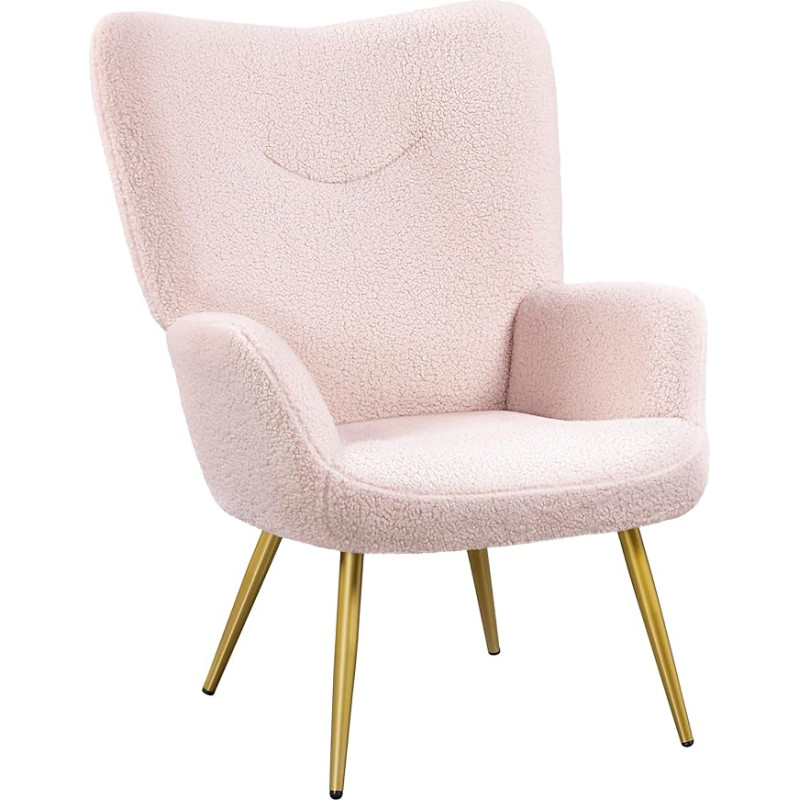 Yaheetech 1 x modernus Bouclé audinio fotelis Minkšta kėdė Didžiausia apkrova 136 kg rožinė