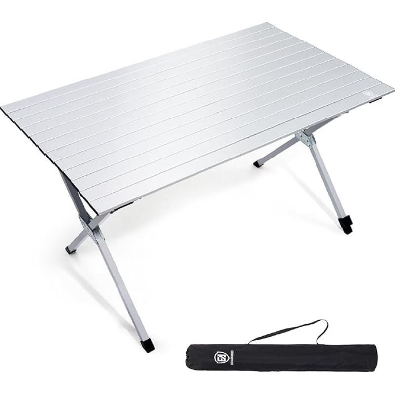 EVER ADVANCED Camping Table Sulankstomas aliuminio 120 x 70 cm sulankstomas stalas 100 kg keliamoji galia Susukamas stalviršis 4-6 žmonėms Sulankstomas stalas su krepšiu stovyklavimui Piknikas Sodas Balkonas Baltas